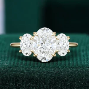 Oval Cut Lab Diamond Three Stone Engagement Ring