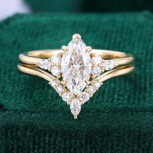 1CT Marquise Cut Lab Diamond Bridal Set Unique Engagement Ring Set