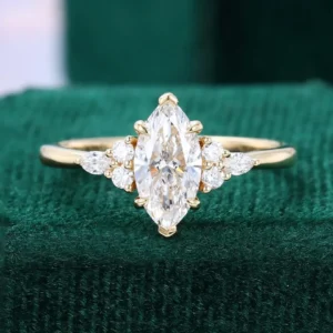 1CT Marquise Cut Lab Diamond Classic Side Stone Engagement Ring