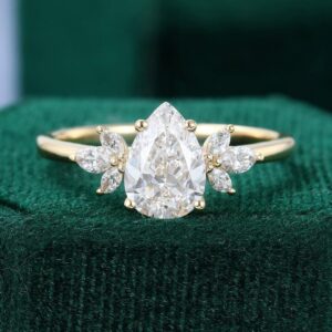 1.5CT Teardrop Lab Diamond Engagement Ring Marquise Cluster Accents