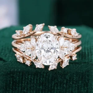 1.5CT Oval Cut Lab Diamond Petal Bridal Ring Set 2PCS Enhancer Set