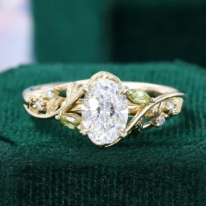 1CT Oval Cut Lab Diamond Engagement Ring Branch Inspired Leafy Ring