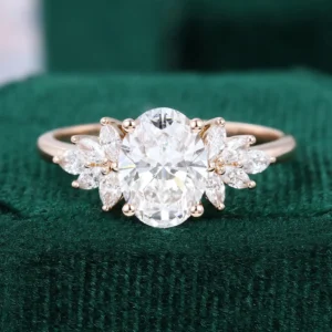 1.5CT Oval Cut Lab Diamond Petal Cluster Engagement Ring