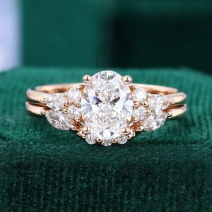 1.5CT Lab Diamond Engagement Set Oval Cut Wedding Ring Set