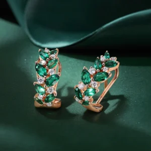 Leaf Design Emerald Cluster Leverback Earrings