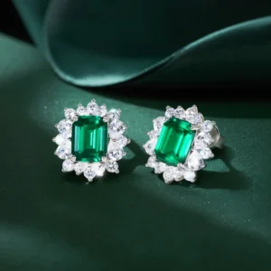 Emerald Sunburst Halo Stud Earrings